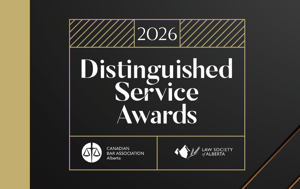 Gold text on a black background reads "Distinguished Service Awards" with decorative diagonal gold lines in the upper left corner.